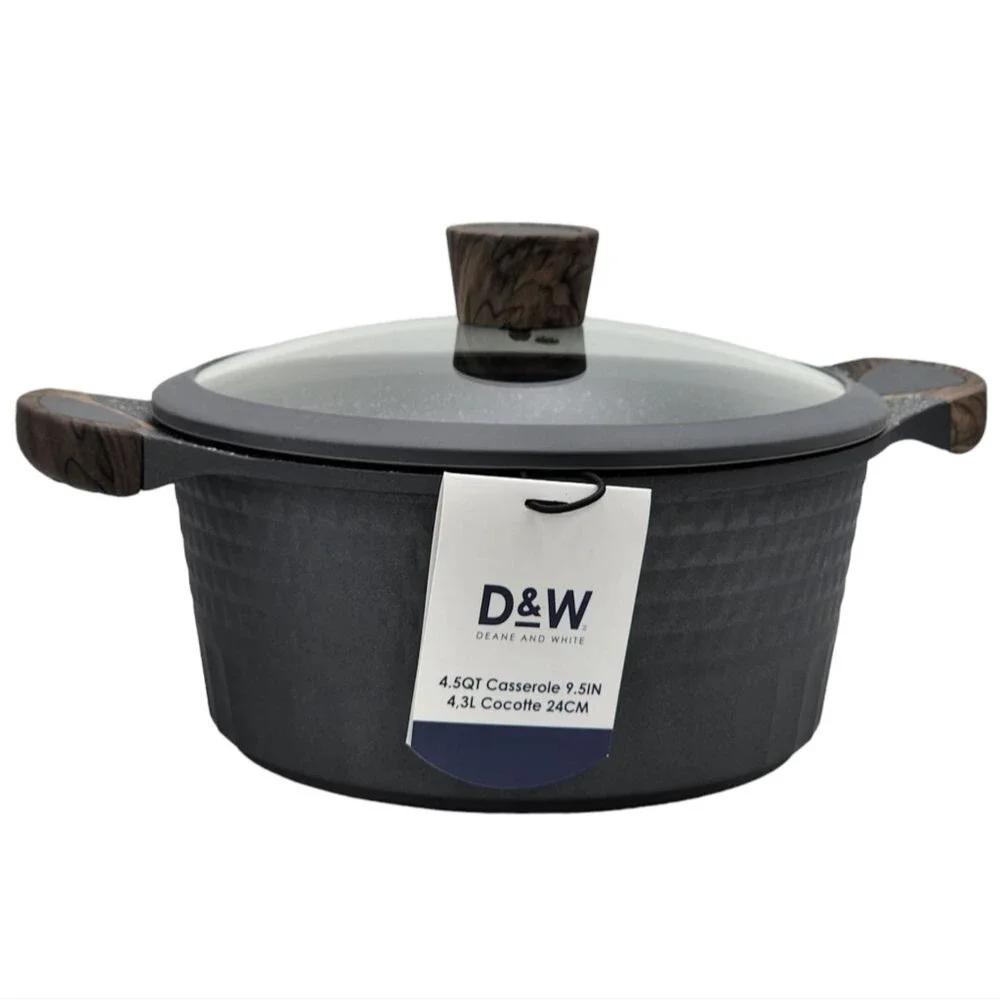 D&W Premium Cookware 9.5in Stock Pot‎ Casserole with Lid Nonstick 4.5QT Charcoal